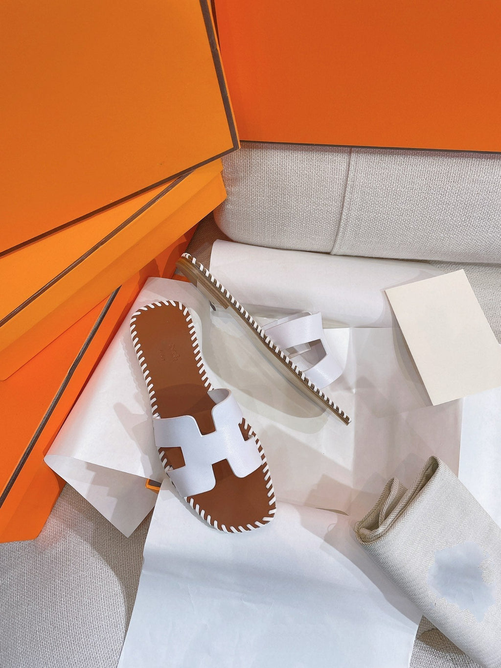 HERMES 0RAN SANDAL Braided Calfskin WHITE