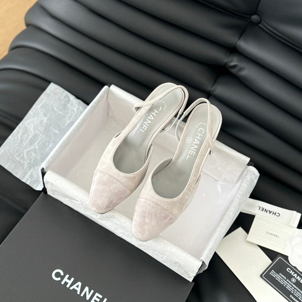 CHANEL CLASSIC HIGH SLINGBACK GREY CLOUD SUEDE