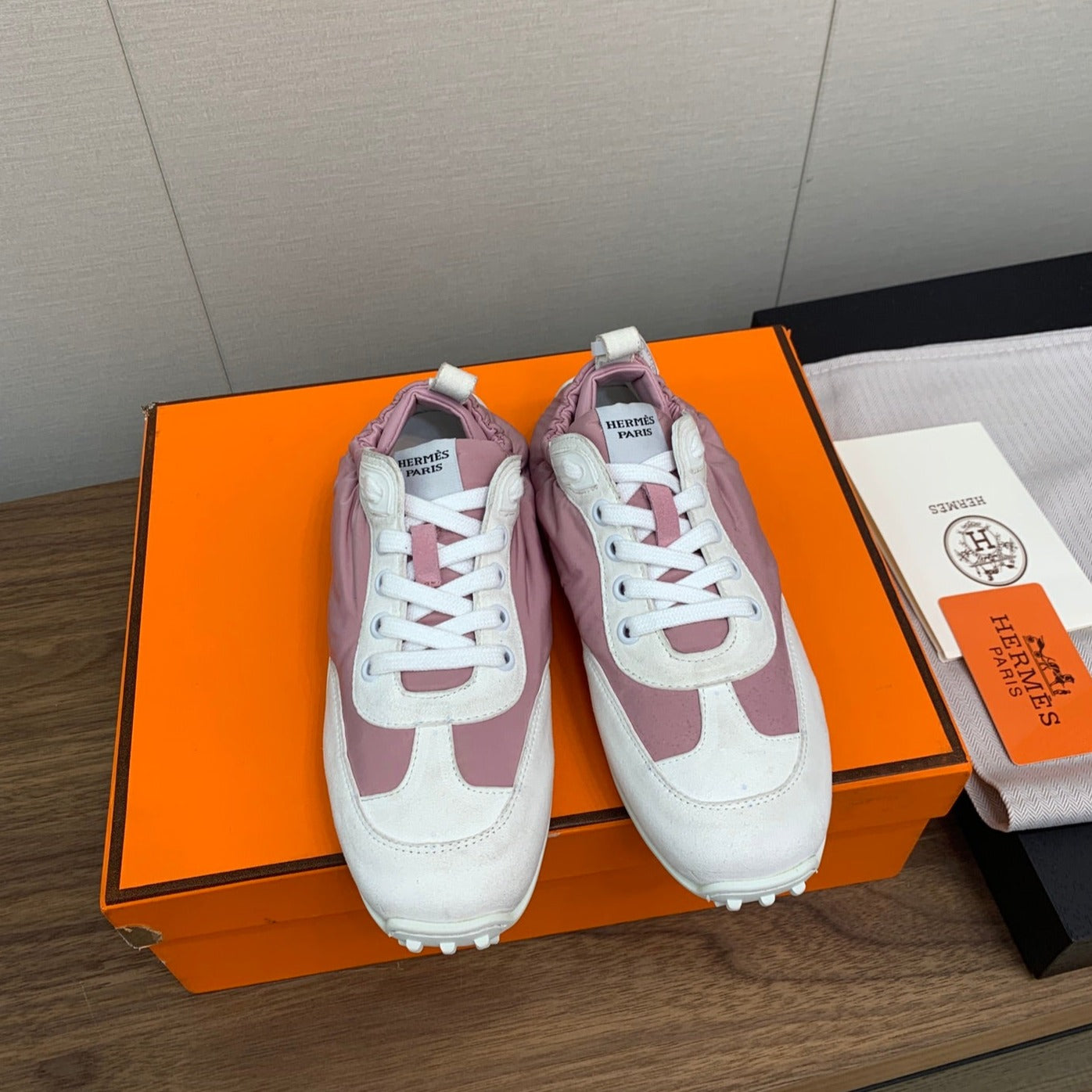 HERMES SKATEBOARD SHOES LIGHT GRAY MIX DARK PINK CALFSKIN