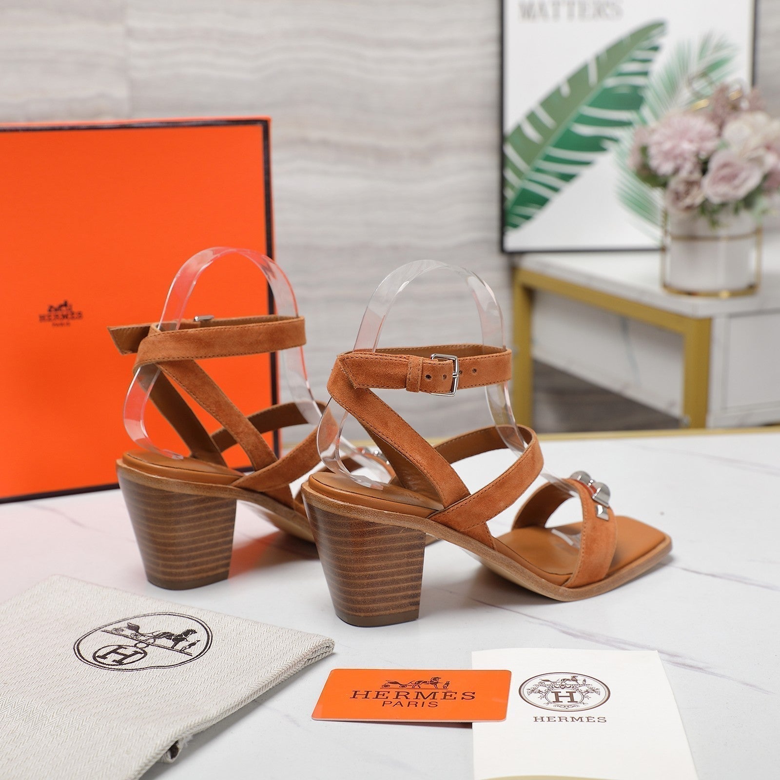 HERMES IVRESSE 65 SANDAL CARAMEL SUEDE