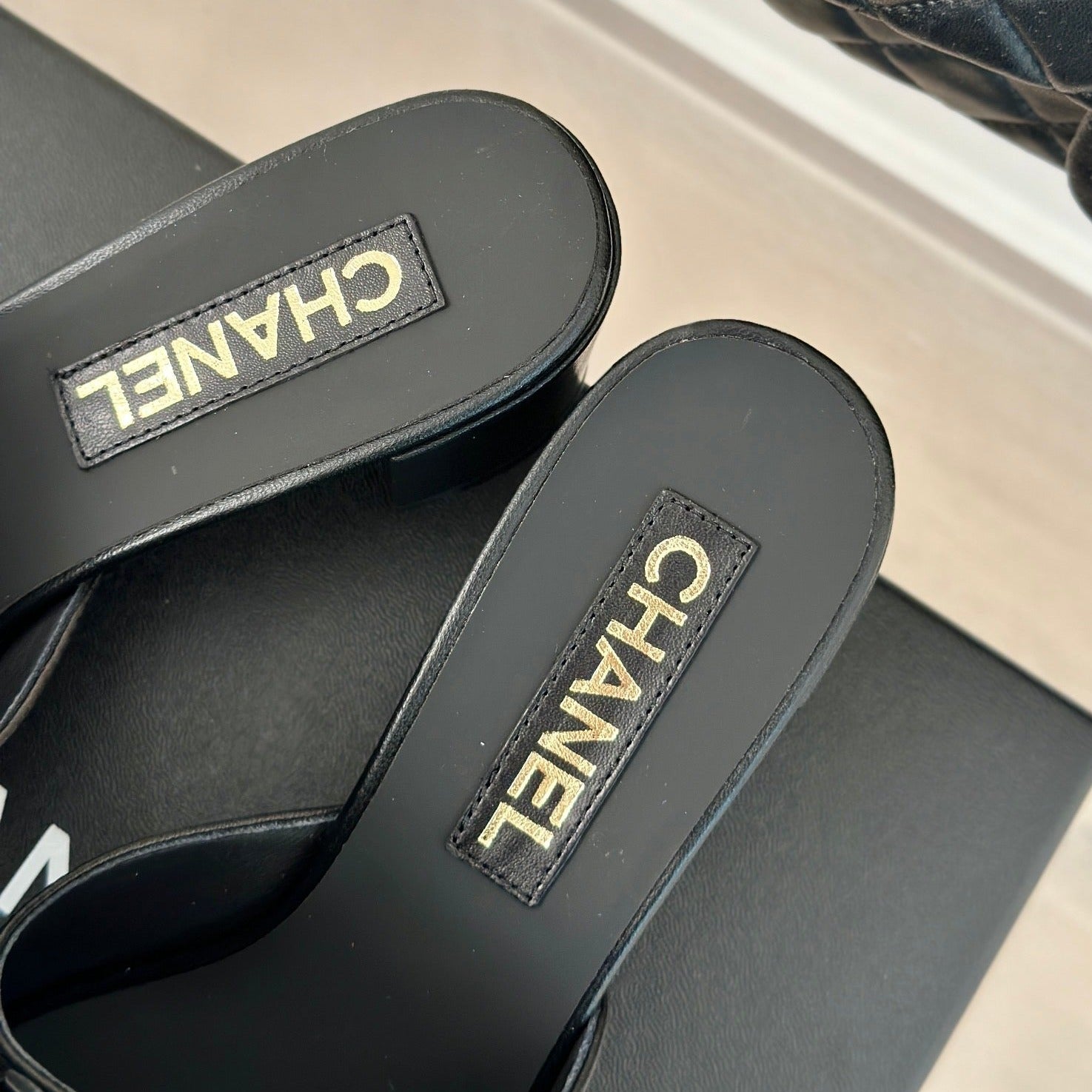 CHANEL Double  Big Bow High Heels Sheepskin Black